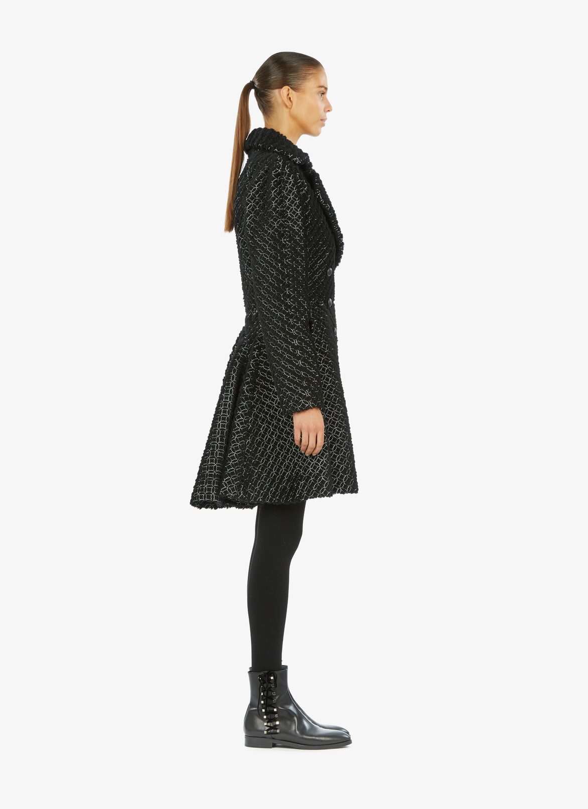 Embroidered Shearling Coat ALAÏA BLACK/WHITE EMBROIDERED SHEARLING COAT